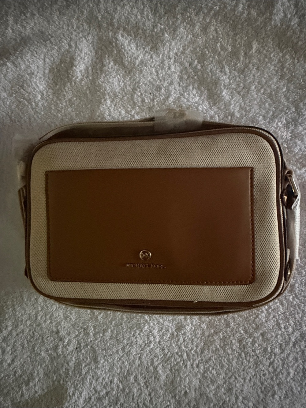 Michael Kors Tan and Cream Leather-Trim Messenger Bag NWT